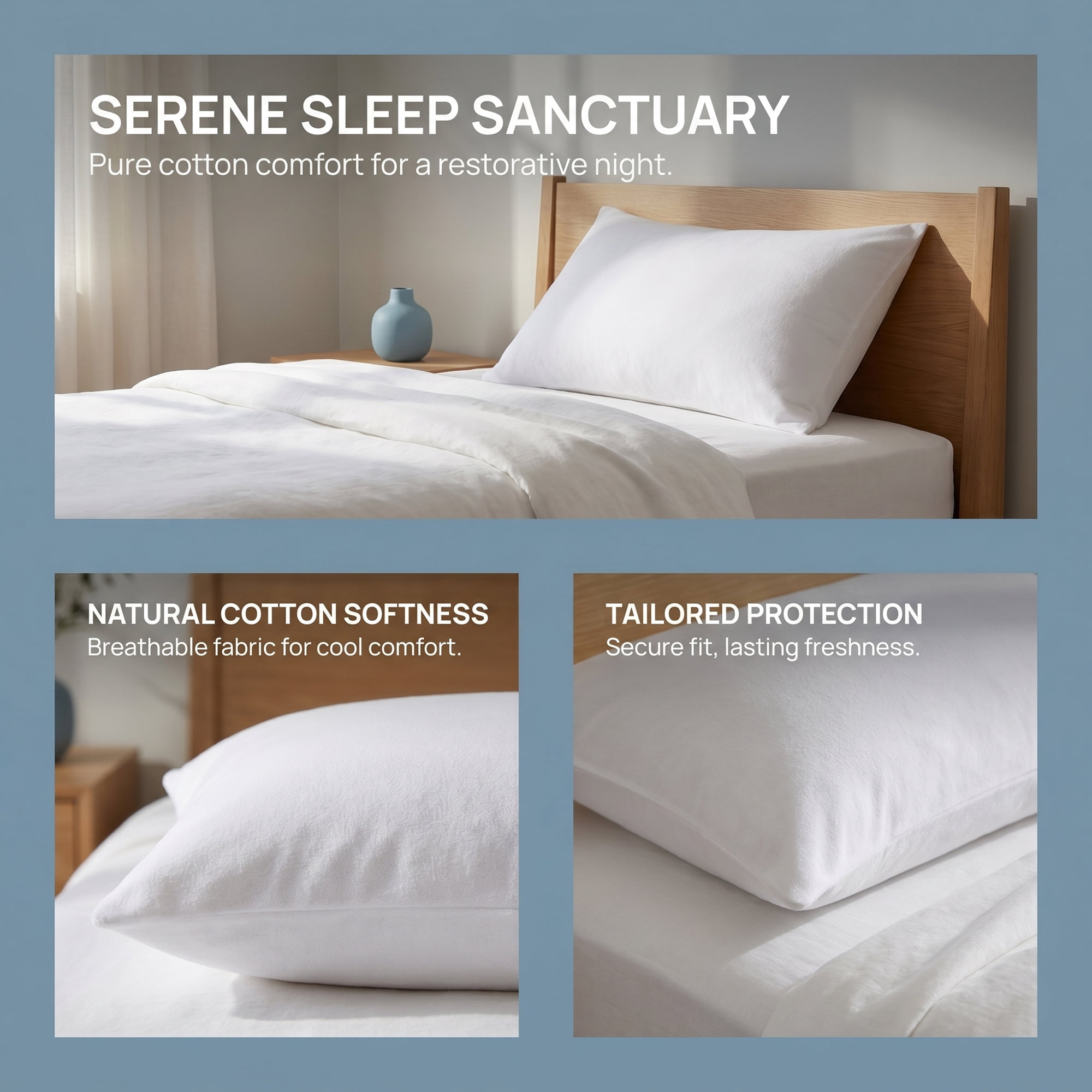 Unique Bargains 2Pcs Zipper Standard Size Cotton Pillow Protectors Queen White 20" x 30"