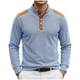 thumbnail image 2 of Ceisia Men's Loose Fit Long Sleeve Henley Shirts with Waffle Knit and Shoulder Color Block Patchwork, Stretch Blend Stand Collar Casual Tops Gifts, 2 of 5