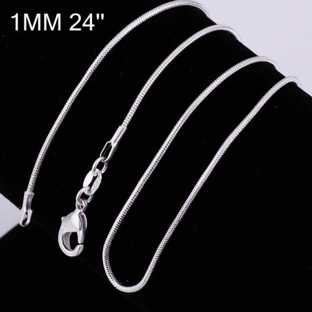 Solid 925 Sterling Silver Chain Italian 1mm Necklace for Women Men,16,18,20,22,24Inch Made in Italy(1MM)