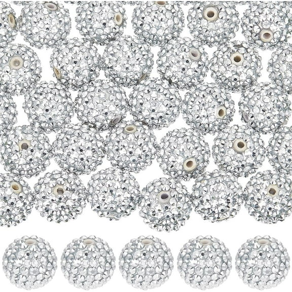 40Pcs 20mm Bubblegum Beads Bulk Chunky Resin Rhinestone Beads Silver Round Acrylic Beadable Pen Bead Loose Spacer Disco Ball Beads