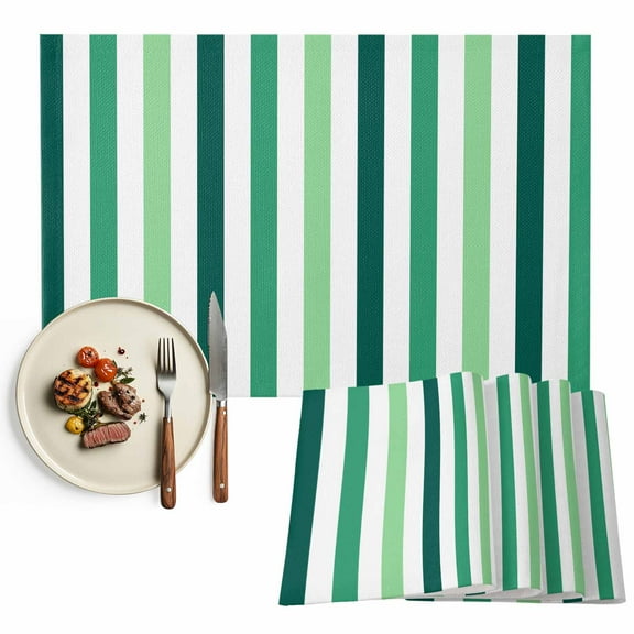 Placemats Set of 6, Green Striped Place Mats Lines Stripes Tablemats Washable Placemat Table Decoration for Kitchen Table Dinner Party Home Decor Indoor Outdoor 13x19 Inch