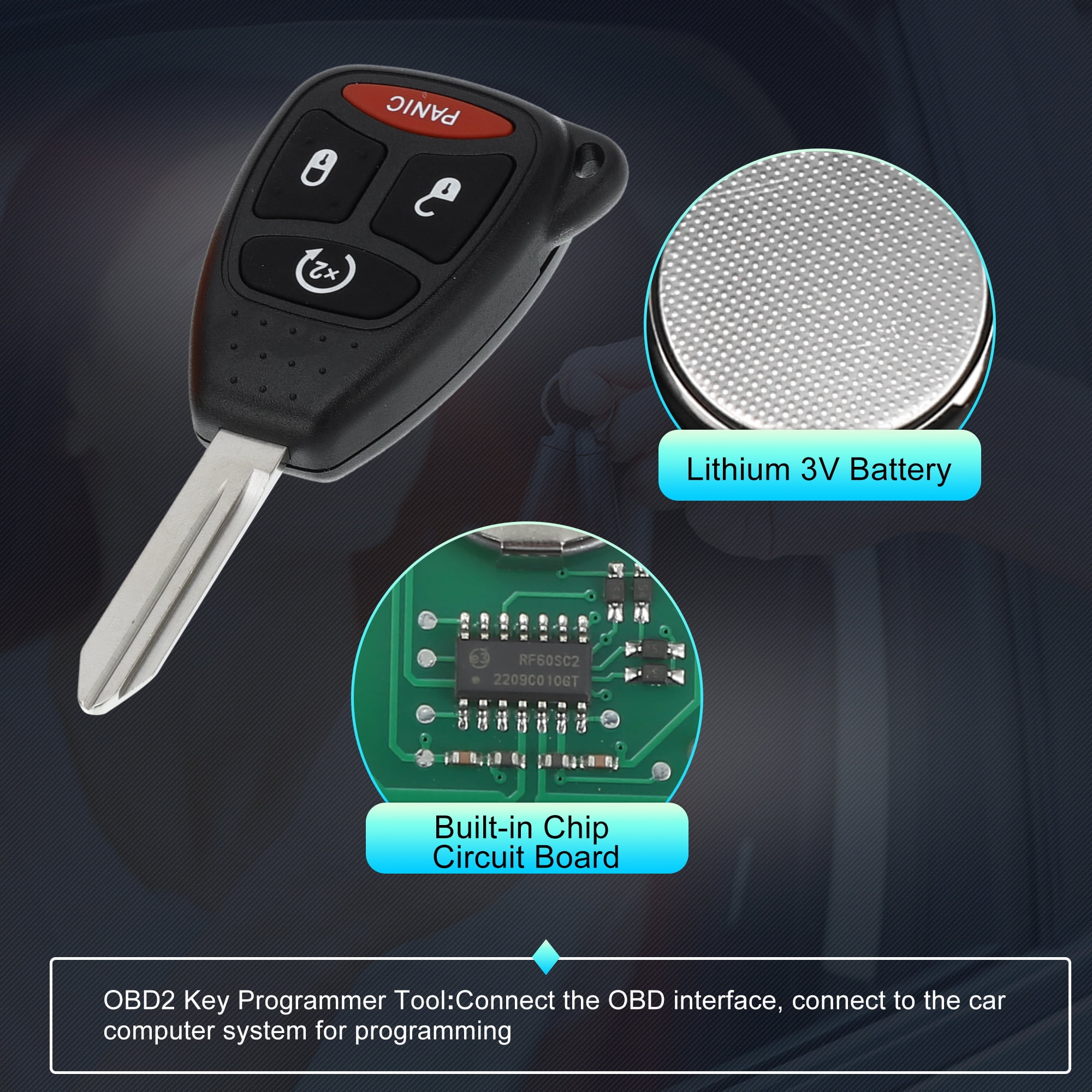 Key Programmer Tool Set with Keyless Entry Remote Key Fob for Dodge Dakota KOBDT04A 4 Button 315Mhz OBD2