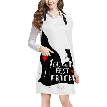 ASHLEIGH Funny Cat and Dog Silhouette You are My Best Friend Home Kitchen Apron for Women Men with Pockets, Unisex Adjustable Bib Apron for Cooking Baking (My Best Friends Cats And Dogs)