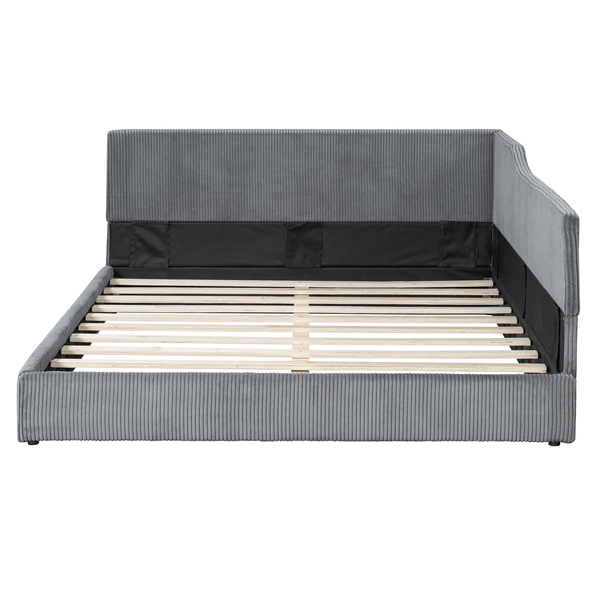 MAYEERTY L-Shaped Corduroy Upholstered Daybed with Sturdy Frame, Spacious Versatile Design
