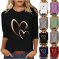 thumbnail image 5 of Womens Summer Tops Fashion Dual Heart Daily Shirts 3/4 Sleeve Casual Crewneck T Shirt Tunic Blouses, 5 of 5