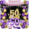 thumbnail image 2 of Purple 50th Birthday Decorations for Women with Purple Happy Birthday Banner Cake Topper Purple Black Gold 50th Birthday Backdrop It's My Birthday Sash for 50th Birthday Decorations, 2 of 6