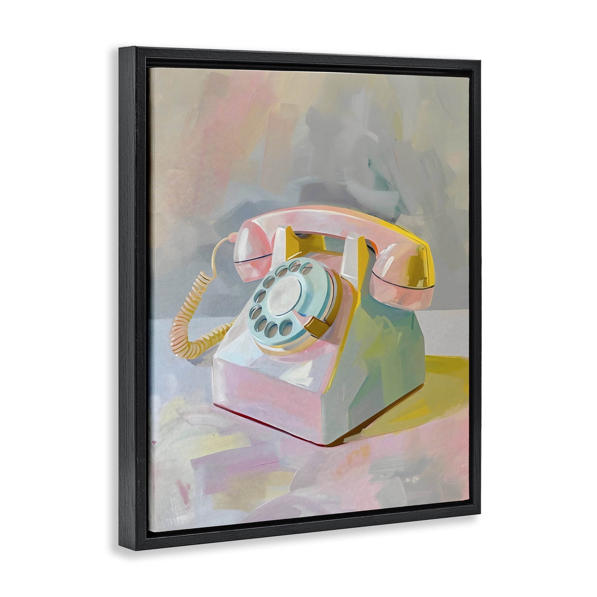 Stupell Industries Retro Telephone in Pastels Black Framed Floater Canvas Wall Art, design by The Prints Vibe