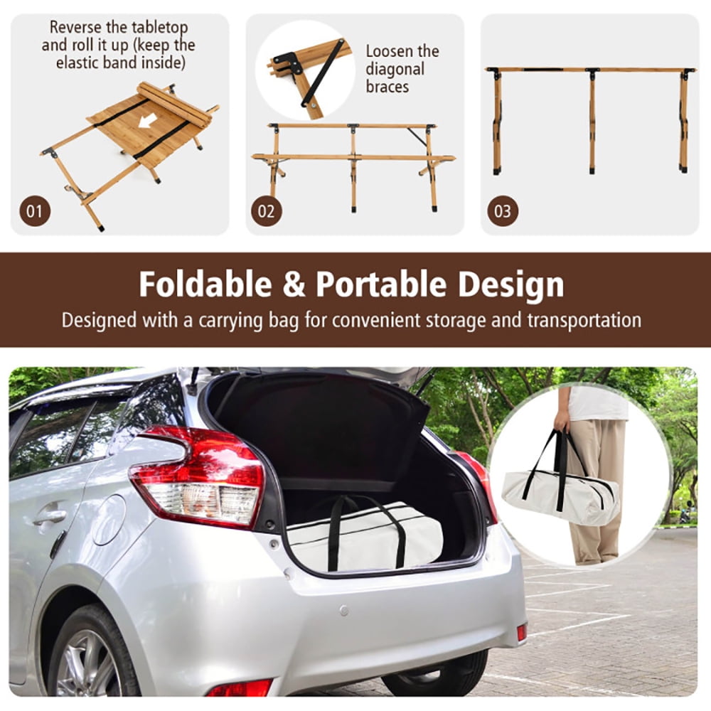 Aimee Lii Portable Picnic Table with Carry Bag for Camping and BBQ, Camp Tables PorTable Foldable, Natural Aimee Lii Portable Picnic Table with Carry Bag for Camping and BBQ, Camp Tables PorTable Foldable, Natural
