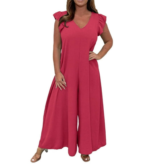 Women's Lace Up Casual Jumpsuit Ruffled Wide Leg Trousers Solid Color Comfortable Stylish Outfit Fashion Elegant Design