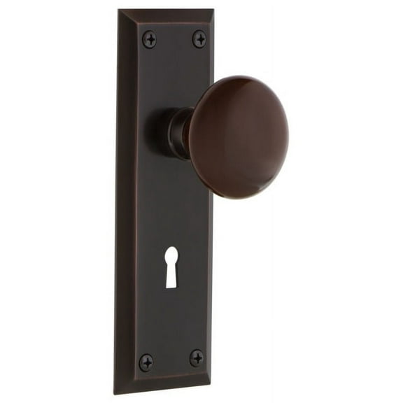 Nostalgic Warehouse Nykbrn_Psg_234_Kh Brown Porcelain Solid Brass Passage Door Knob Set -