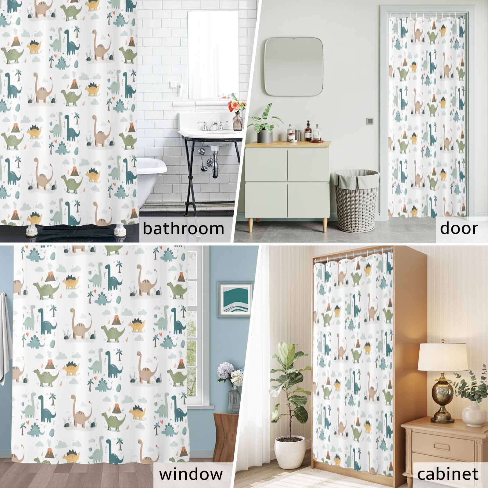 Shower Curtain Bathroom Set Cartoon Dinosaur Lovely Animals Waterproof Fabric Shower Curtains with Grommets&Hooks, Cute Cartoons Privacy Bath Curtain for Bathtub 60x72in