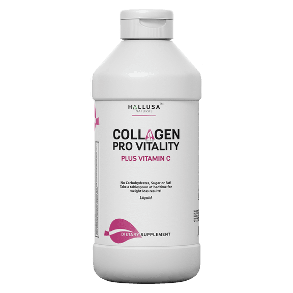 HALLUSA NATURAL Collagen Supplements with Vitamin C, Liquid Hydrolyzed Collagen 16oz for Hair, Skin, Nails, Bone & Joint Support, Plus L-Carnitine & L-Arginine, Orange Flavor