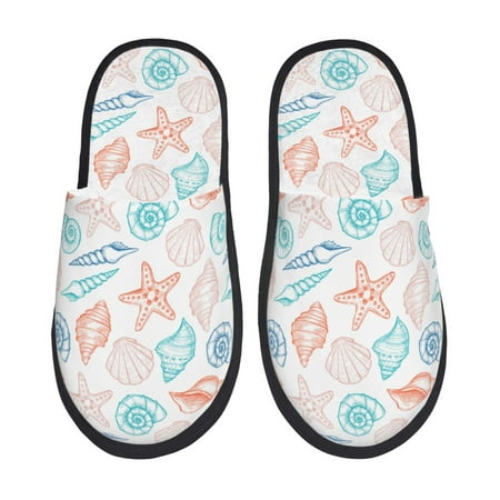 Balery Colorful Seashells1 Slient Indoor Furry Fleece Comfort House Shoes Soft Non-Slip Home Shoes Cotton slippers House Slippers-- Medium