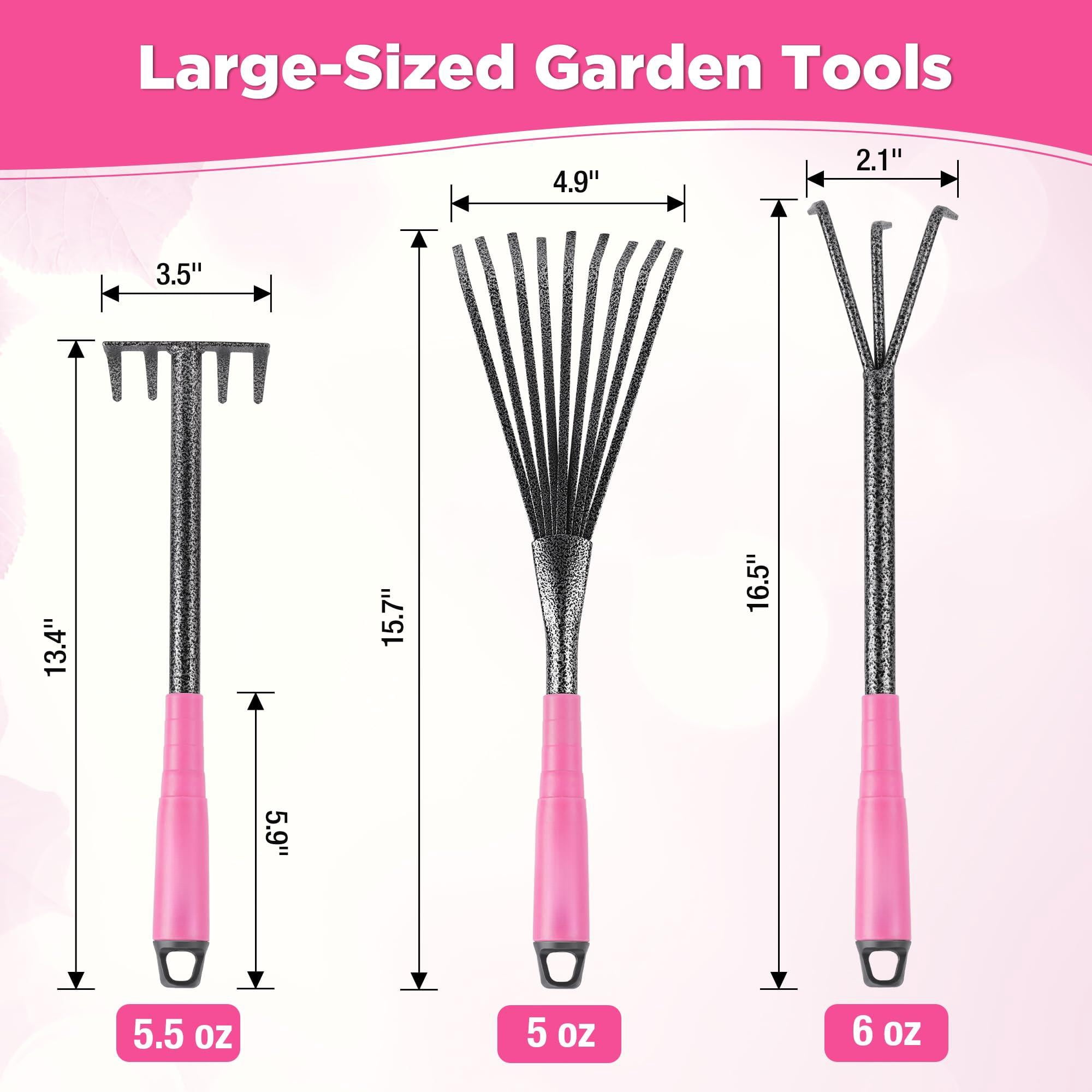 6-piece Pink Garden Tool Set  Heavy Duty Gardening Hand Tools With Soft Rubber Handle Including Trowel Rakes 2-in-1 Hoe And Crack Weeder Ideal Gifts For Men Women