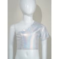thumbnail image 2 of Manyakai Jazz Hip-hop Dance Top for Girls Boys One Shoulder Metallic Crop Top T-Shirt Stage Silver 130, 2 of 5
