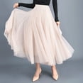 thumbnail image 3 of KOMOO Women Mesh Layered Midi Skirts Elastic High Waist Pleated Tulle Skirt Tutu A-line Midi Skirt, 3 of 5
