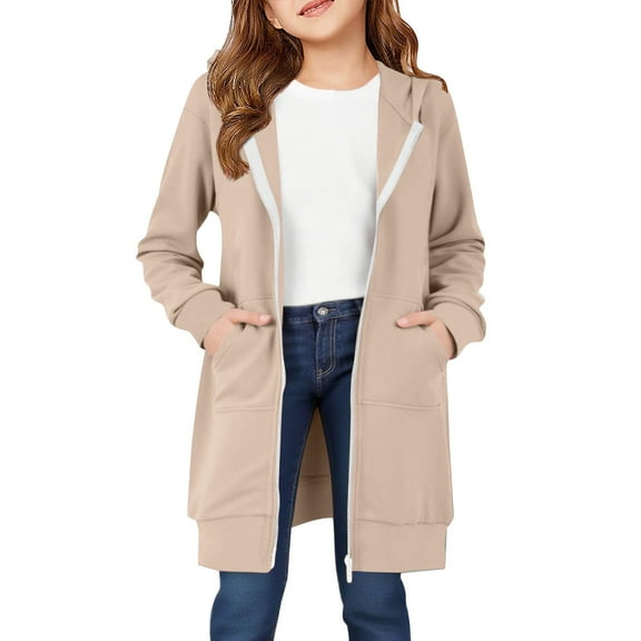 Mercatoo Zip Up Long 𝗛oodie for Girls Double Zipper Fleece Jacket Tuni𝗰 Sweatshirts Fall Winter Fashion Clothes with Pockets