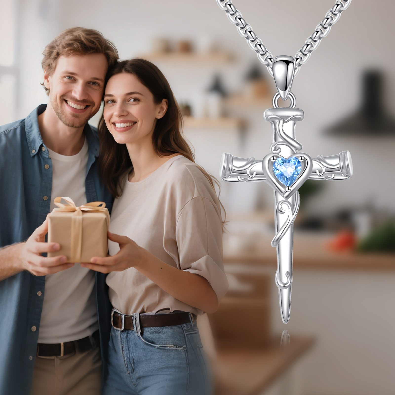 Nail Cross Necklace 925 Sterling Silver Heart Nail Crucifix Pendant Christian Jewelry Gifts for Men Women