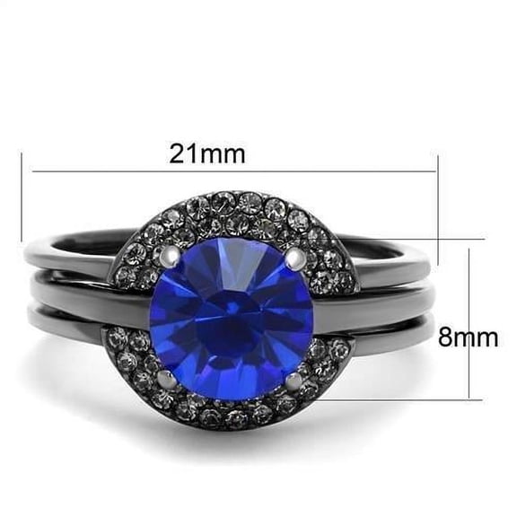 IP Light Black (IP Gun) Stainless Steel Ring with Top Grade Crystal in Sapphire for Women Sapphire Stone Color Style TK2969 Size 10