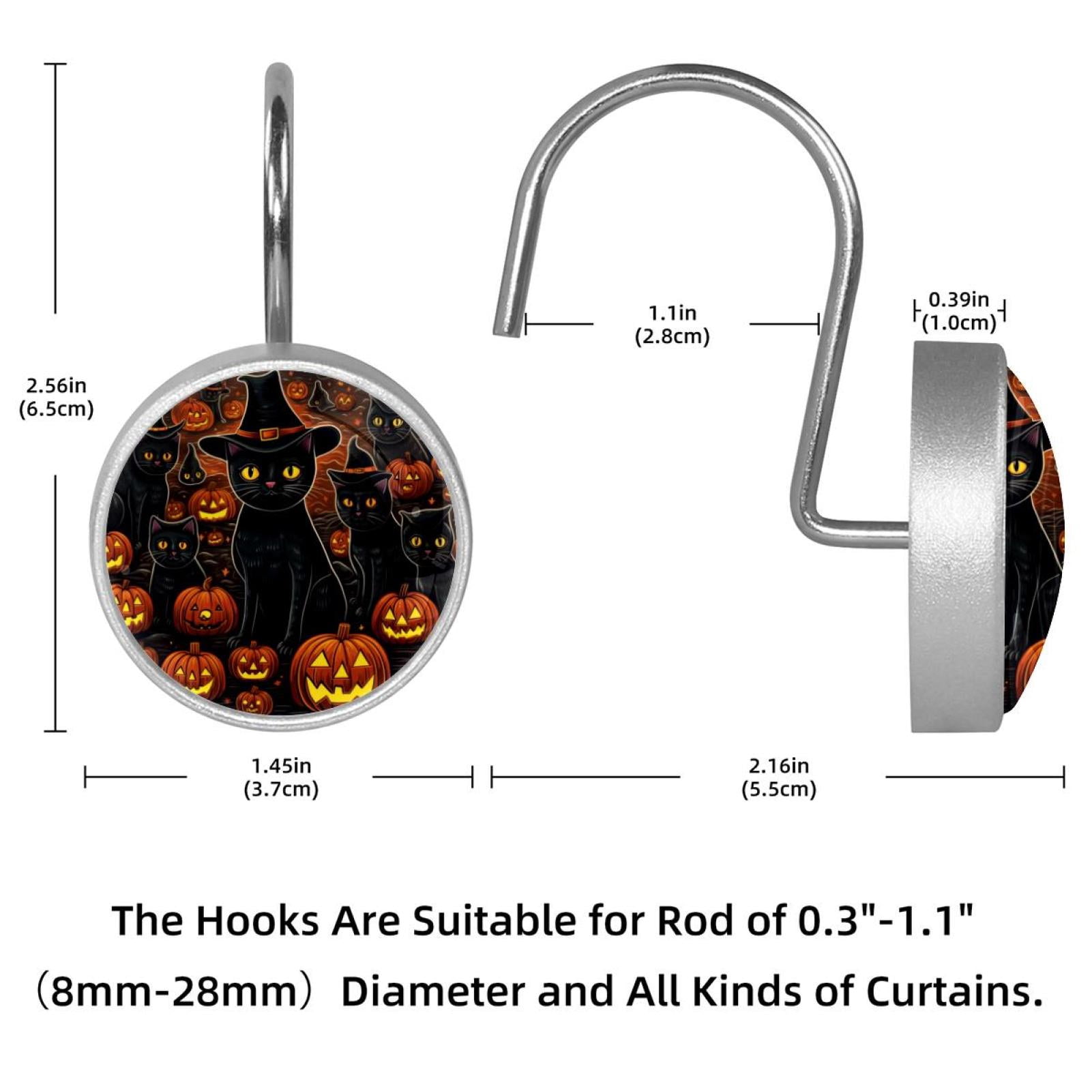 12pcs Decorative Shower Curtain Hooks, Rust Resistant Shower Rings for Bathroom Living Room,Rustproof Stainless Steel Rings for Shower Curtain and Liner Rods,Halloween Cat R
