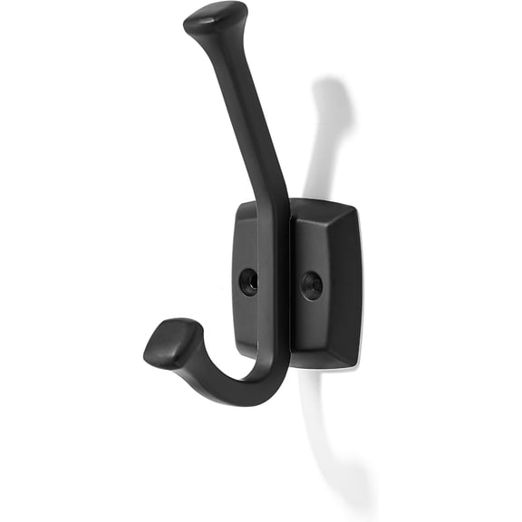 khtumeware 5 Pack Double Prong Decorative Modern Traditional Decor Wall Hook | Black Hook for Coats, Hats, Backpacks, Bags | Hooks for Bathroom, Bedroom, Closet, Entryway, Laundry Room, Office