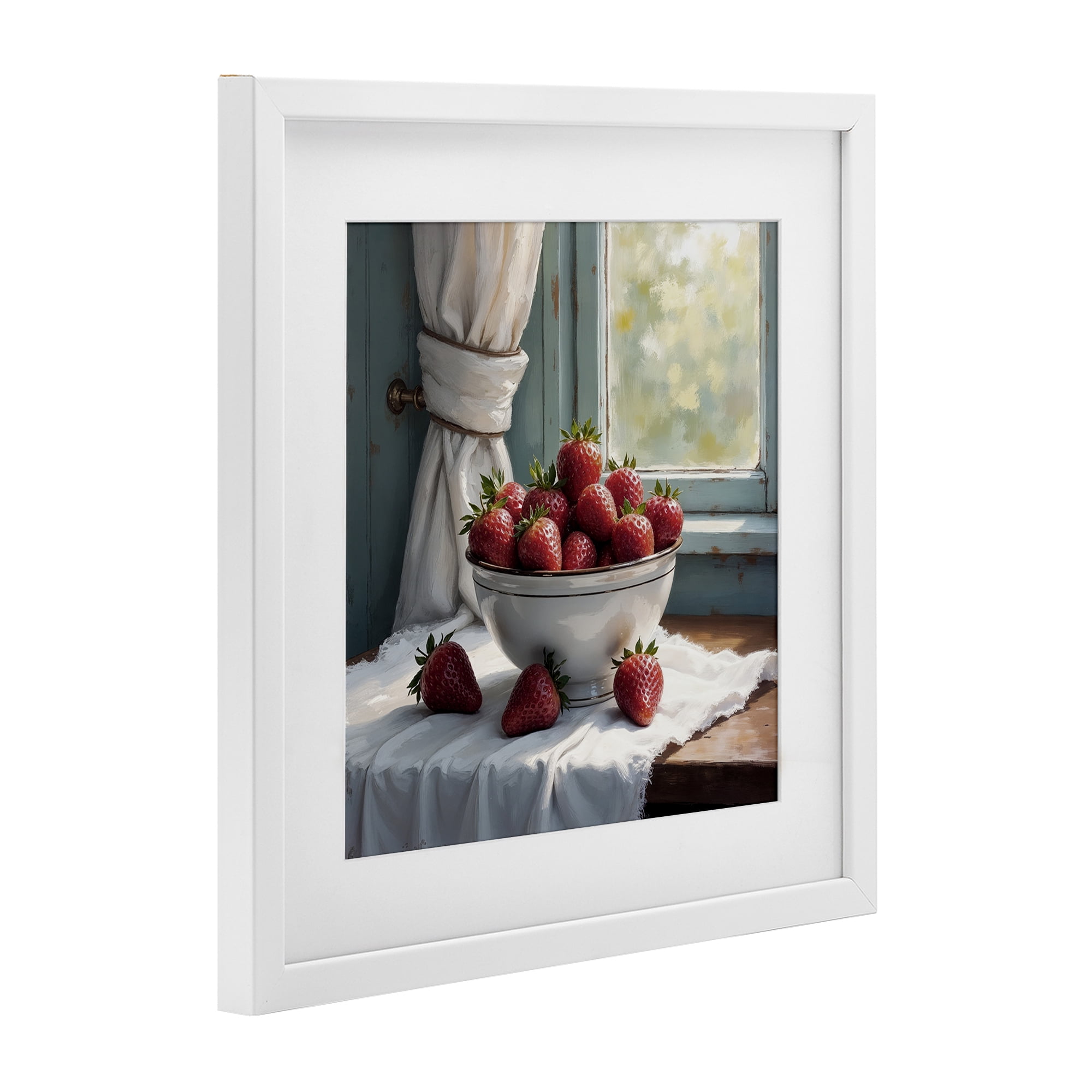 Strawberry Harvest in Window White Framed Print Under Glass, design by Lettered and Lined