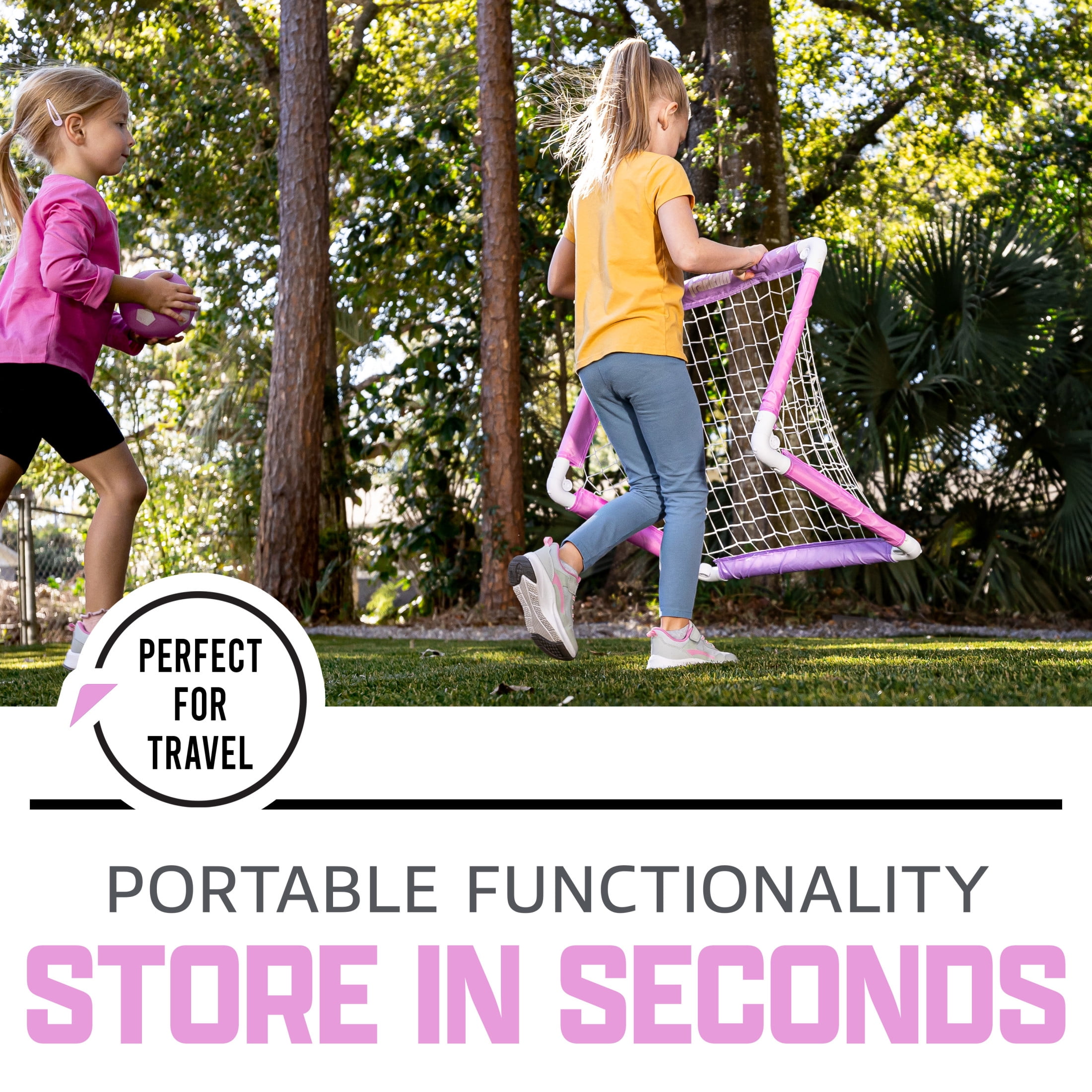 Franklin Sports Kids Mini Soccer Goal with Ball and Pump – 24inch x 16inch Folding Goal – Great For Backyard or Indoor Play – Pink/Purple