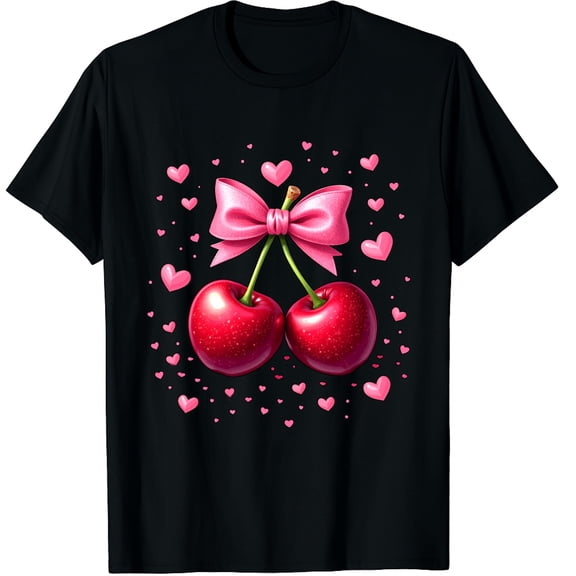 Bow Print Valentines Day Cute Funny Heart Casual Graphic Black T-Shirt for Men and Women