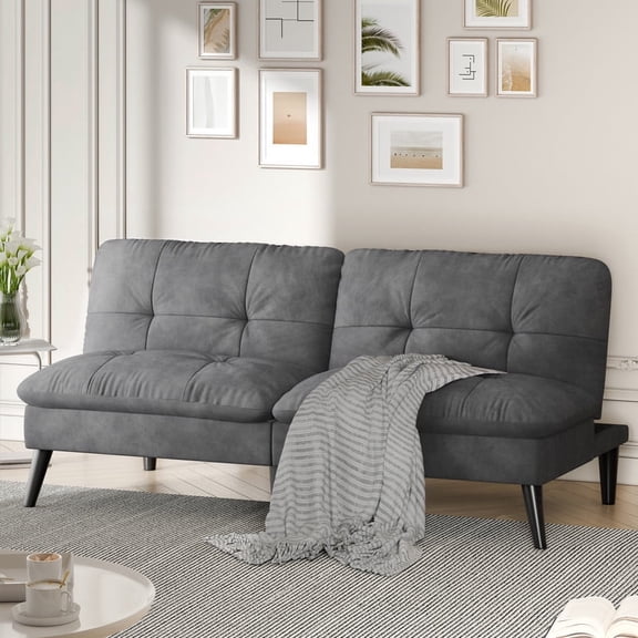 Walsunny 60” 3 in 1 Convertible Sofa Bed, Foldable Sleeper Futon Couch Bed with 3-Angle Adjustment, Soft Dutch Velvet Loveseat Couch for Small Space, Suitable for Relax, Dark Grey