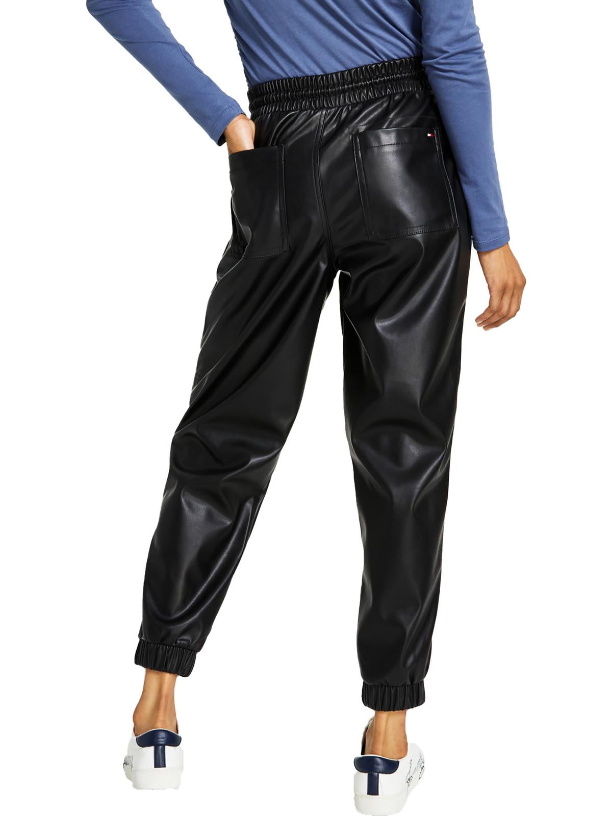 Tommy Jeans Womens Faux Leather High Rise Jogger Pants