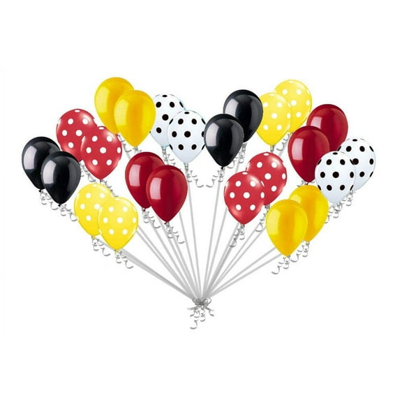 24 pc Mickey Mouse Inspired Polka Dot Latex Balloons Party Decoration Red Yellow Black
