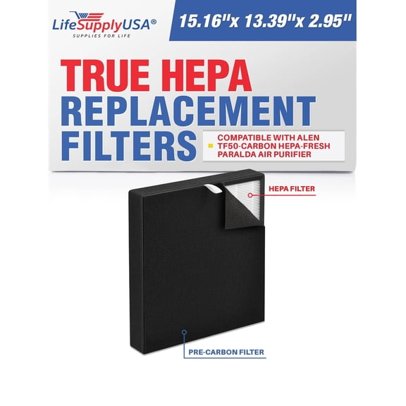 LifeSupplyUSA True HEPA Filter Replacement Compatible with Alen TF50-Carbon HEPA-Fresh Paralda Air Purifier