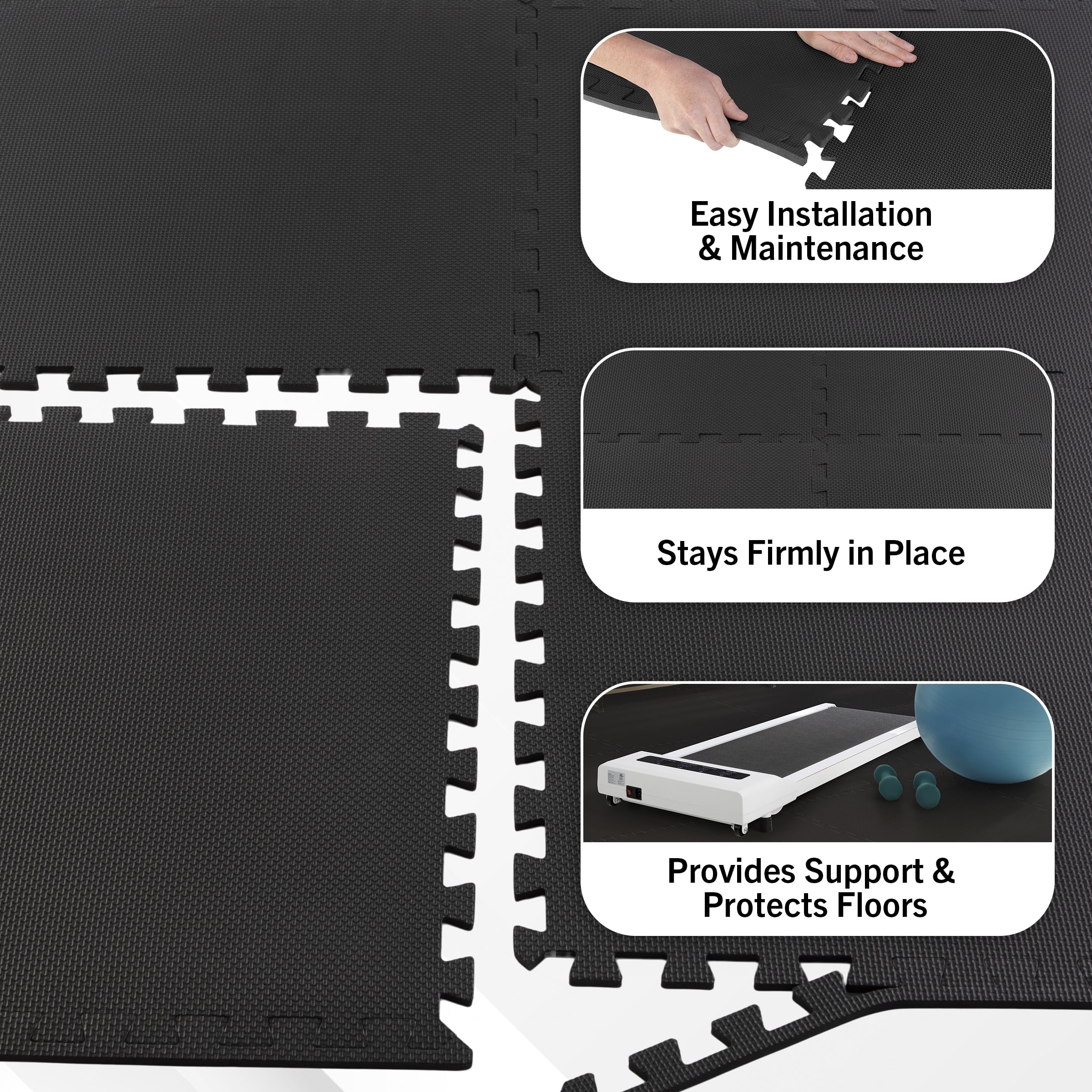 Stalwart 24" x 24" Black Foam Interlocking Floor Mats, 16 Pack