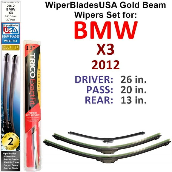 2012 BMW X3 Beam Wiper Blades Wipers WBUSA (Set of 3) w/Rear Wiper