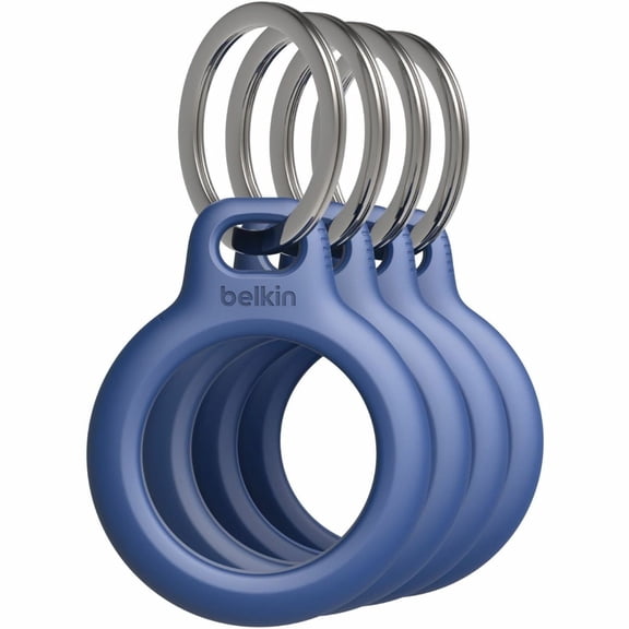 Belkin Apple AirTag Secure Holder with Key Ring - Durable Scratch Resistant Case with Open Face & Raised Edges - Protective AirTag Keychain Accessory for Keys, Pets, Luggage, Backpacks - 4-Pack Blue