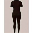 thumbnail image 3 of Women 2 Piece Outfit Round Neck Short Sleeve Paris Print T-shirt and High Waist Leggings Set, 3 of 5