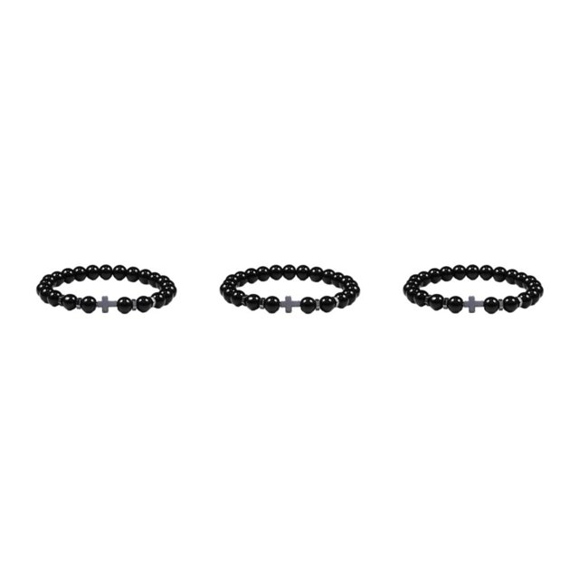 Wweixi Unique Fashionable Beaded Cross Bracelets For Trendsetters Comfortable To Wear glossy black 3Set