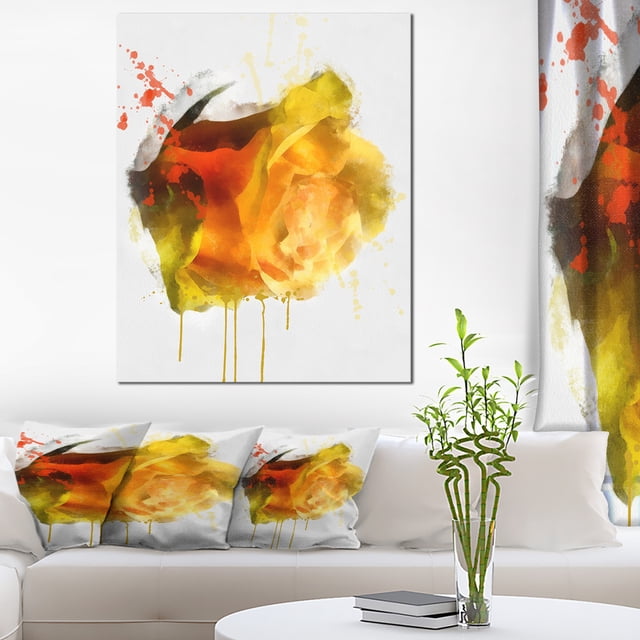 Yellow Hand drawn Rose on White - Floral Canvas Art Print