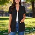 thumbnail image 2 of qolati Womens Short Sleeve Cardigan Spring Summer Fashion Top Casual Dressy Loose Lightweight Work Office Duster Cardigans with Pockets Black L, 2 of 9