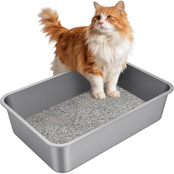 X-Large High-Sided Stainless Steel Cat Litter Box