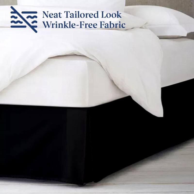 SKY BEDDINGS Luxury Pleated Full Bed Skirt with Split Corners - 16 Inch Tailored Drop - Pleated Dust Ruffle - Wrinkle-Free 100% Microfiber - Easy Fit, Soft & Durable - Black