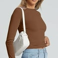 thumbnail image 4 of Ajhsaklt T Shirts for Women Round Neck Slim Bottom 2025 Basic Clothing Outdoor Wear Sports Top Long Sleeve Shirts for Women Brown, 4 of 6