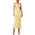 thumbnail image 2 of Vestido Maxi con Hombros Descubiertos, Corsé Fruncido, Ajustado, Vestidos Formales para Invitadas de Boda para Mujeres Amarillo L, 2 of 8