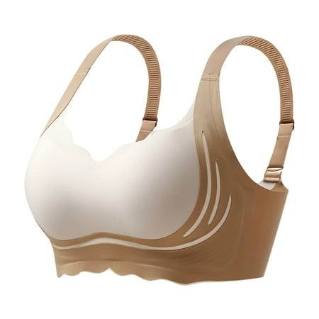 Wireless Bras for Women  Xunlbb Fashion Women Color Block Illustration No Rims Fixed Cup Gathering Daily Bra(Khaki 36)