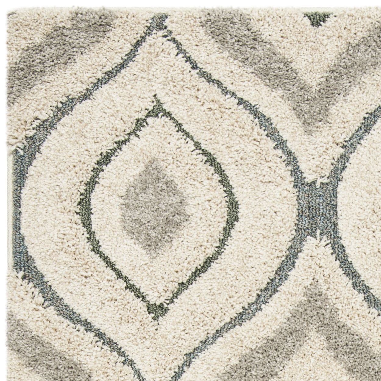 SAFAVIEH Florida Declan Geometric Swirls Shag Area Rug, Cream/Light Blue, 5'3" x 7'6"