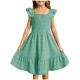 thumbnail image 3 of Jinhomg Beach Dress for Girls 2025 Fashion Ruffle Sleeve Smocked Flowy Dresses Lightweight Comfy Empire Waist A-Line Tiered Midi Dress Green 4 Years, 3 of 10