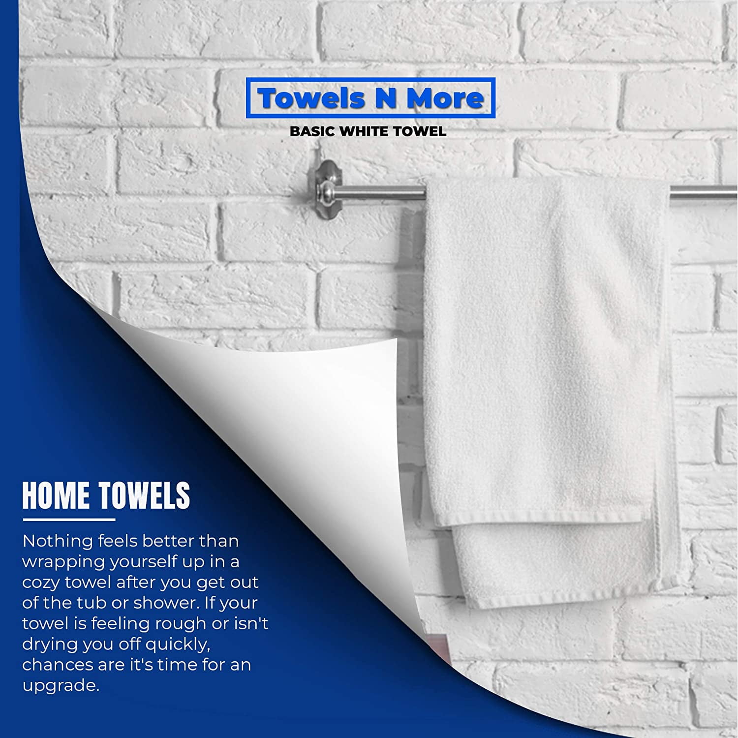 Towels N More 24x48 Bath Towel Set, Lightweight Quick Drying Gym Towel - White, 6 Pcs