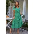 thumbnail image 2 of Vestido Maxi Verde Floral PRETTYGARDEN para Mujer, Escote Cruzado en V y Cinturón, Talla M, 2 of 8