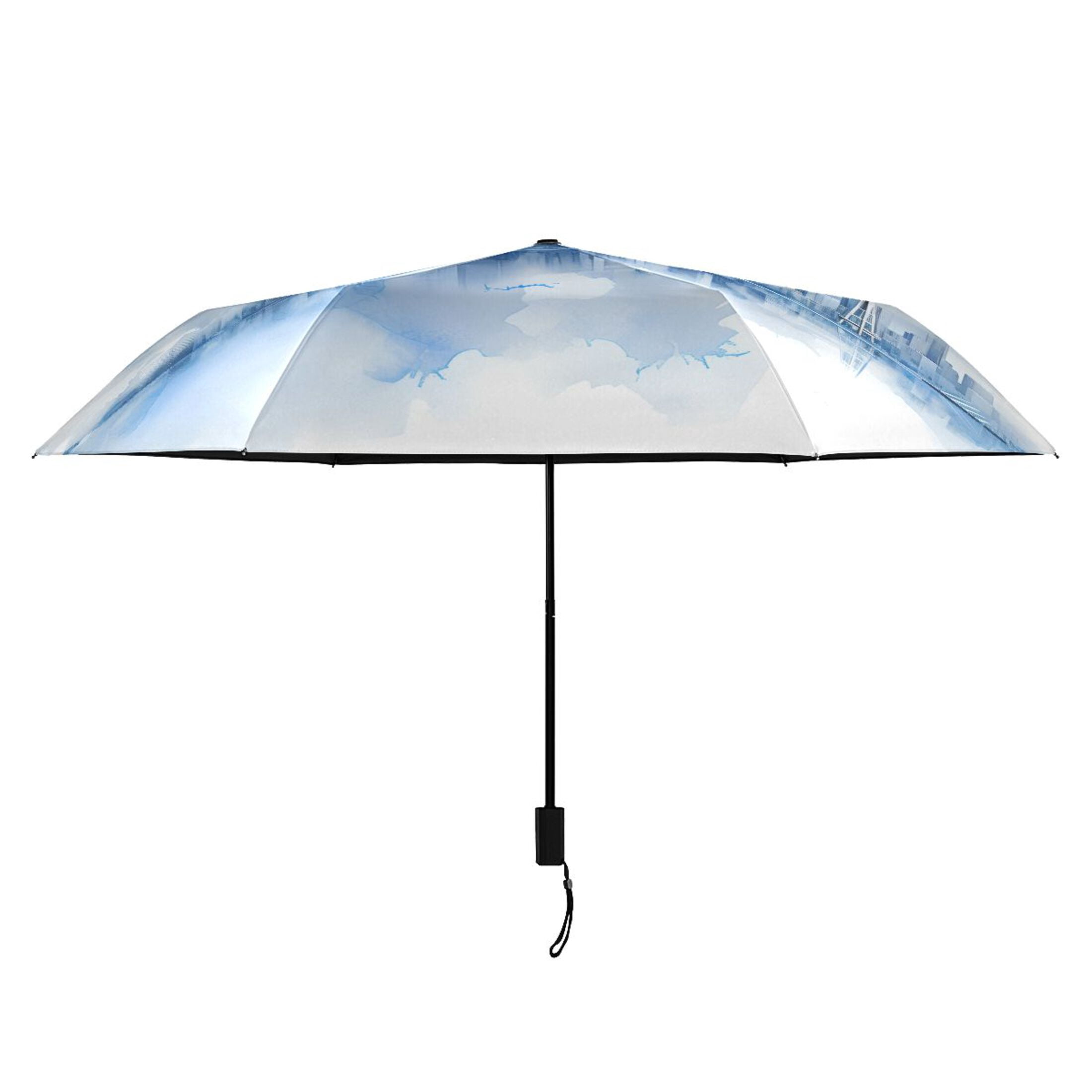 Watercolor Seattle Skyline Compact Sun Umbrella Windproof Travel Umbrellas for Rain Strong Portable UV Protection