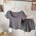 thumbnail image 3 of Conjunto de Pijama con letras para mujer, pantalones cortos, ropa de dormir coreana, 2 piezas, ropa de noche, traje de casa, ropa con bolsillo, 2023, 3 of 3